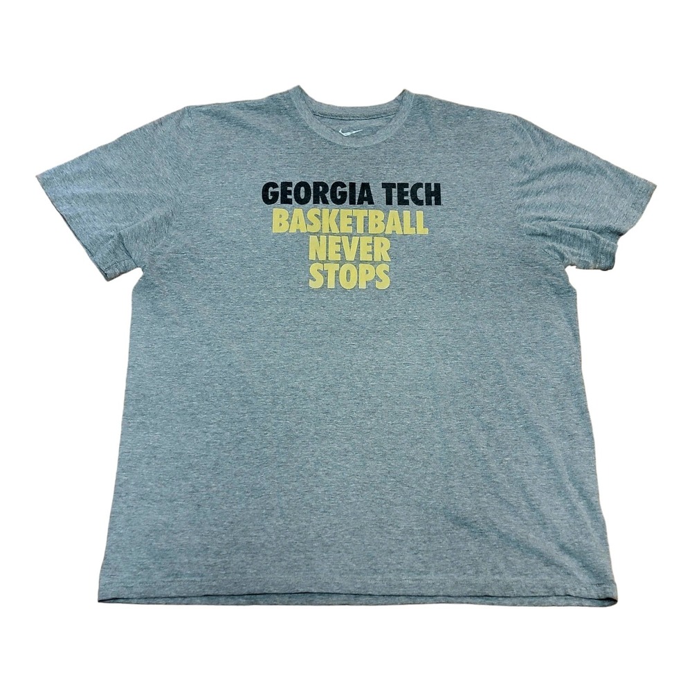 VTG Nike Mens Georgia Tech Yellow Jackets Basketball Shirt Gray 2XL JUST DO IT